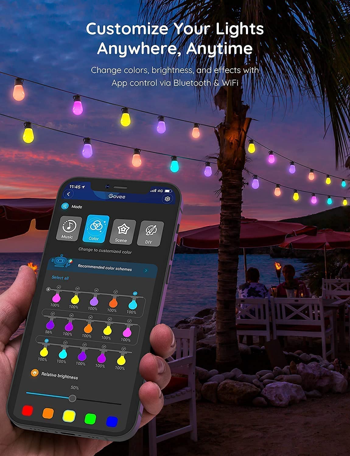 Govee H7020 Smart Outdoor String Lights - 48ft RGBIC & Warm White WiFi LED Bults, Alexa & App Controlled, IP65 Waterproof, Dimmable for Patio, Backyard, Garden & Outdoor Parties | Perfect for Christmas, Weddings & Landscape Lighting