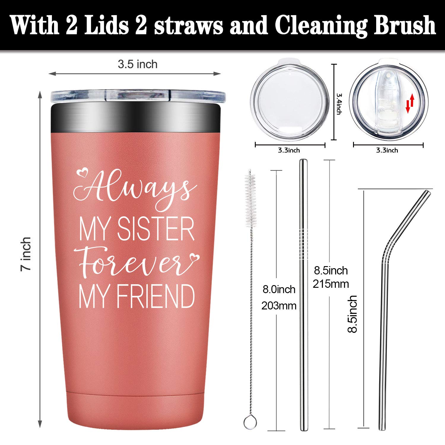 Fufendio Sister Gifts - Best Friend Gifts for Women - Funny Birthday & Christmas Presents for Sister, BFF - 20oz Vacuum Insulated Tumbler Cup - Perfect for Coffee, Tea & Cold Drinks at Work, Gym or Travel