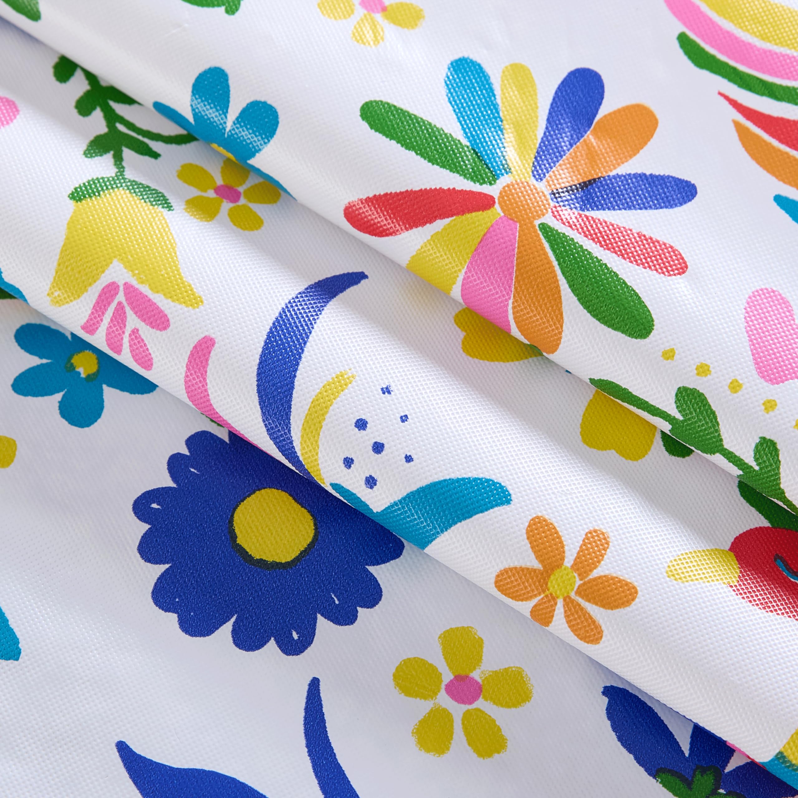 Newbridge Easter Animal Folk Print Vinyl Tablecloth with Flannel Backing - 52 x 70 Inch Rectangle Mexican Otomi Design (Birds, Hearts, Floral) - Waterproof & Wipe Clean Table Cover for Parties, Picnics, Barbecues, Easter Celebrations & Outdoor Dining