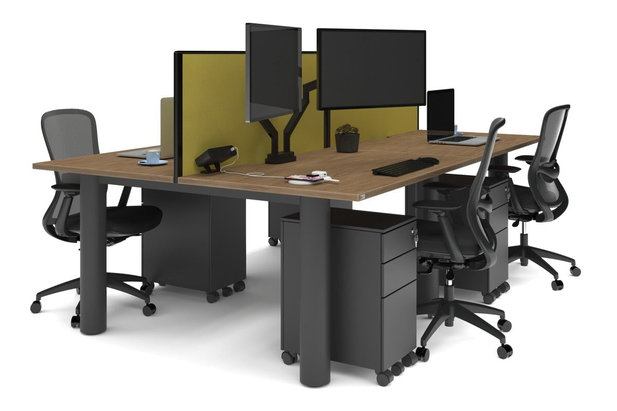 4-Person Office Workstation with Quadro Cylinder Legs - 1200L x 800W Desk with Cable Management Scallop for Modern Workspaces & Collaborative Office Environments
