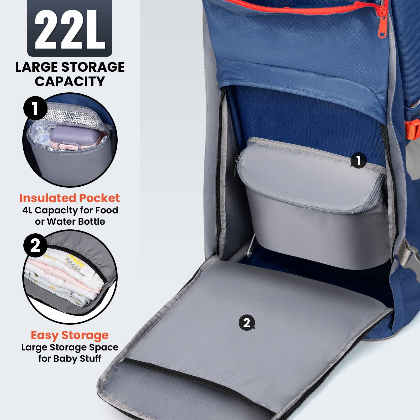 WIPHA Ergonomic Baby Backpack Carrier for Hiking & Travel with Sun Canopy - Adjustable Padded Child Seat, Large Storage & Insulated Pocket - Navy Blue - Perfect for Outdoor Adventures, Family Trips & Daily Walks