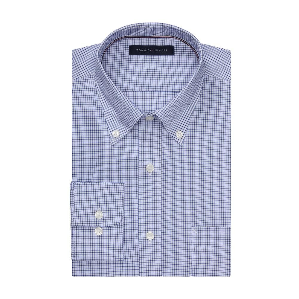 Tommy Hilfiger Men's Regular Fit Non-Iron Gingham Dress Shirt for Business Casual & Office Wear