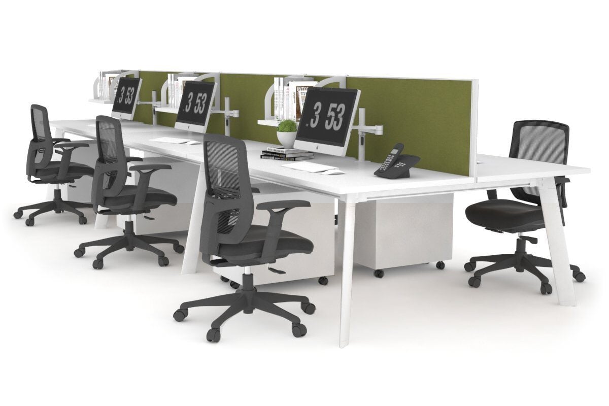 6-Person Switch Workstation with White Frame - 1200L x 700W Dimensions - Ideal for Office, Conference Room, or Collaborative Workspace