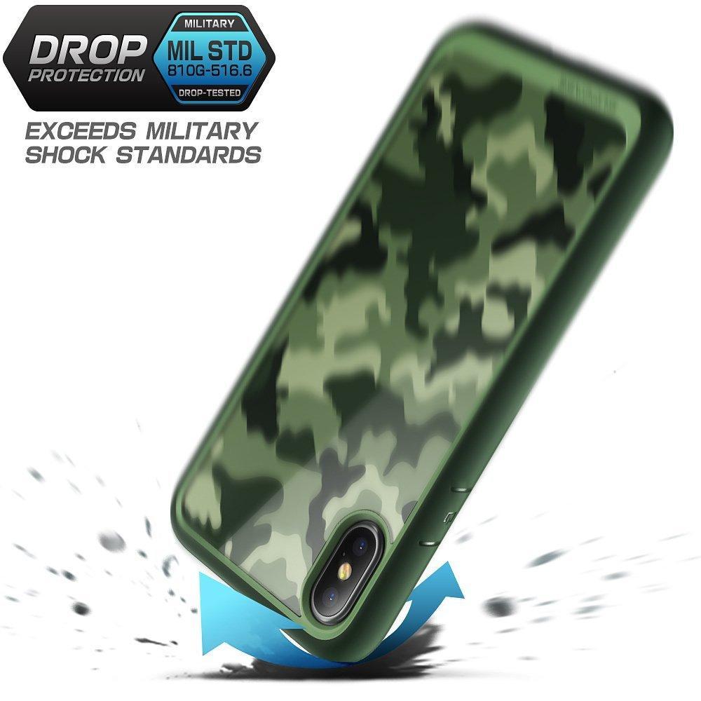 iPhone X / XS Slim Clear Case with Green Camouflage Design - Unicorn Beetle Style Protective Cover for Everyday Use, Travel & Outdoor Activities