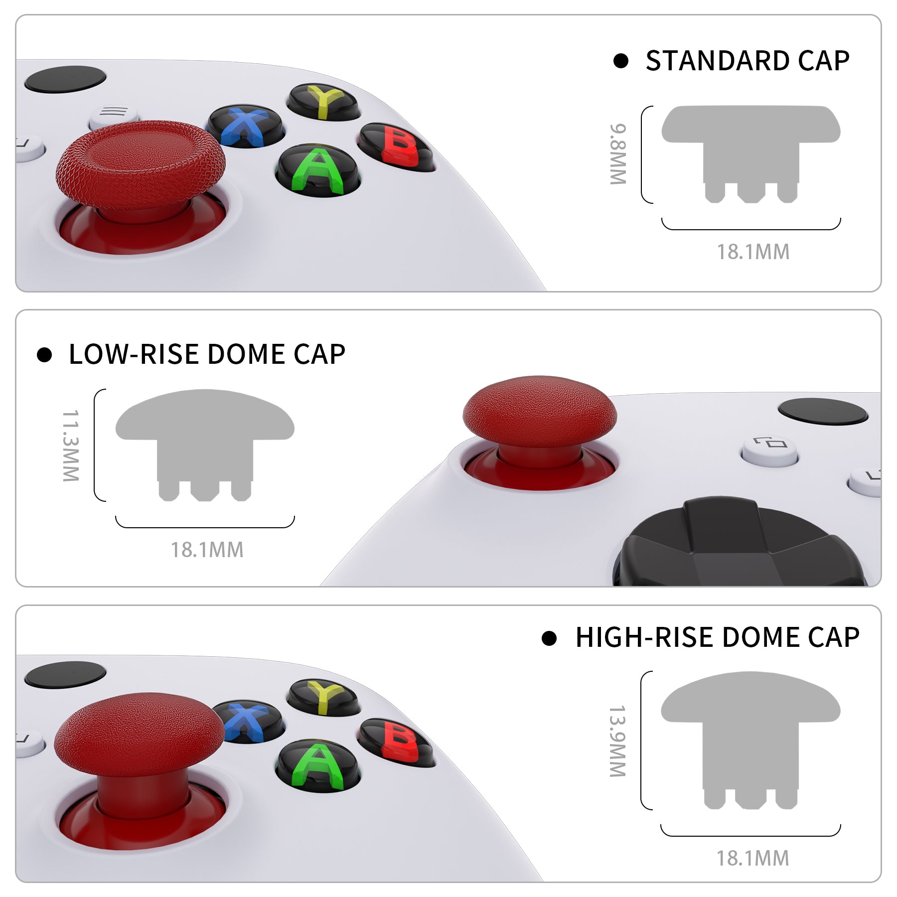 eXtremeRate EDGE Interchangeable Thumbsticks for Xbox Core Controller - Carmine Red Swappable Analog Joysticks Compatible with Xbox One S/X, Elite V1 & Nintendo Switch Pro Controller (AGLX3M004) - Perfect for Gaming, Customization & Enhanced Control