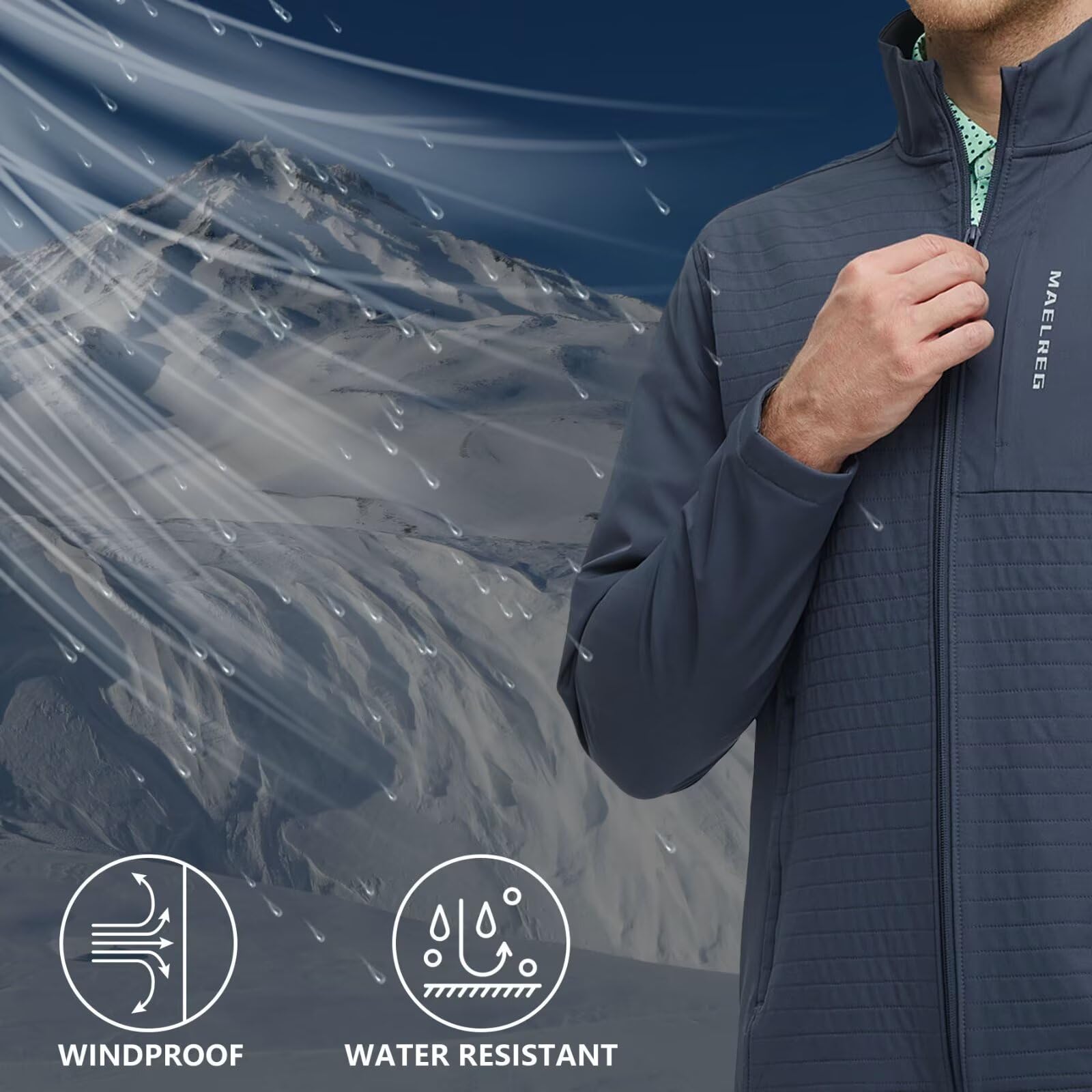 MAELREG Men's Lightweight Water-Resistant Windbreaker Jacket with Zipper Pockets - Softshell Golf Jacket for Spring & Fall - Perfect for Outdoor Activities, Hiking, and Casual Wear