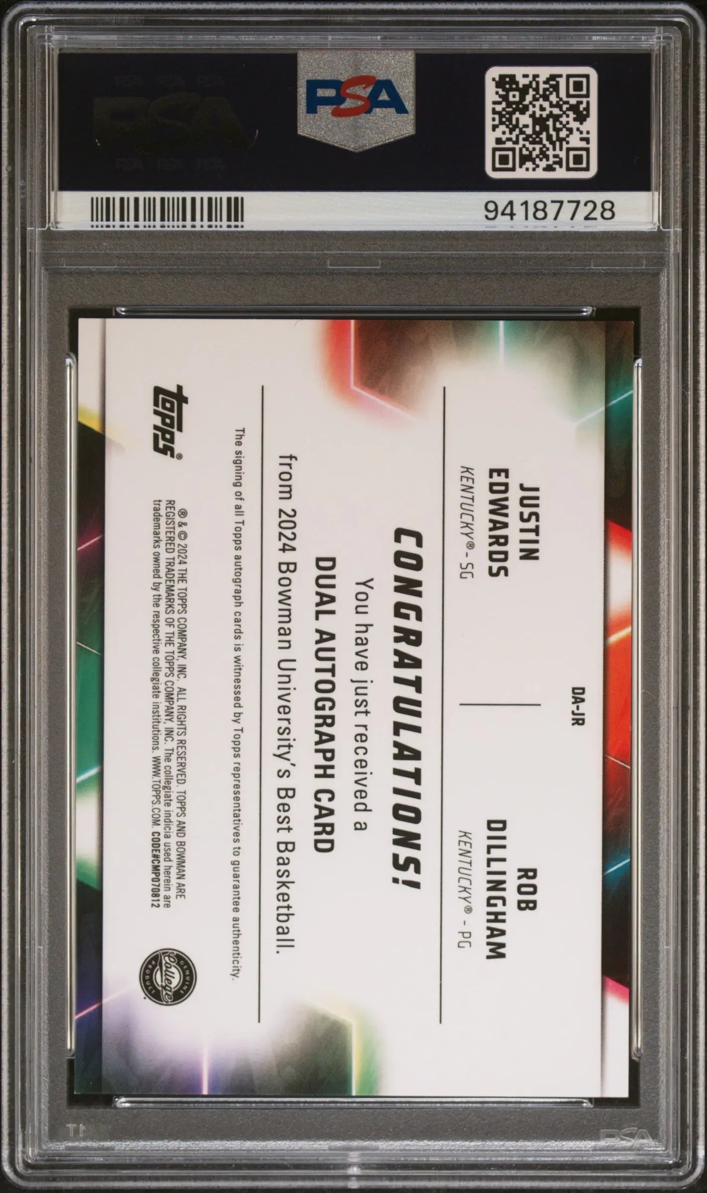 2023 Bowman University Best Dual Autographs Dillingham & J. Edwards PSA 10 /25 - Rare Basketball Trading Card for Collectors & Investors