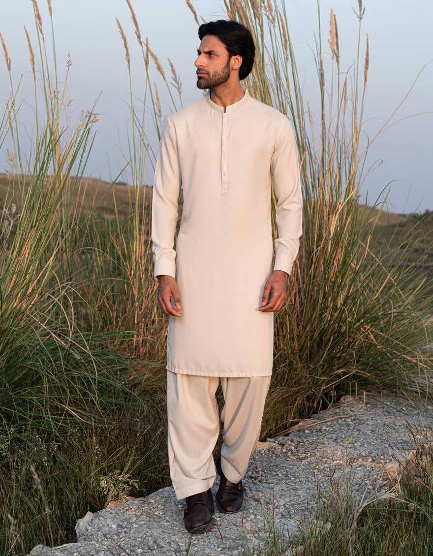 Elegant Blended Brown Shalwar Kameez by J. Junaid Jamshed - Premium Pakistani Traditional Outfit for Men - Perfect for Weddings, Eid & Special Occasions