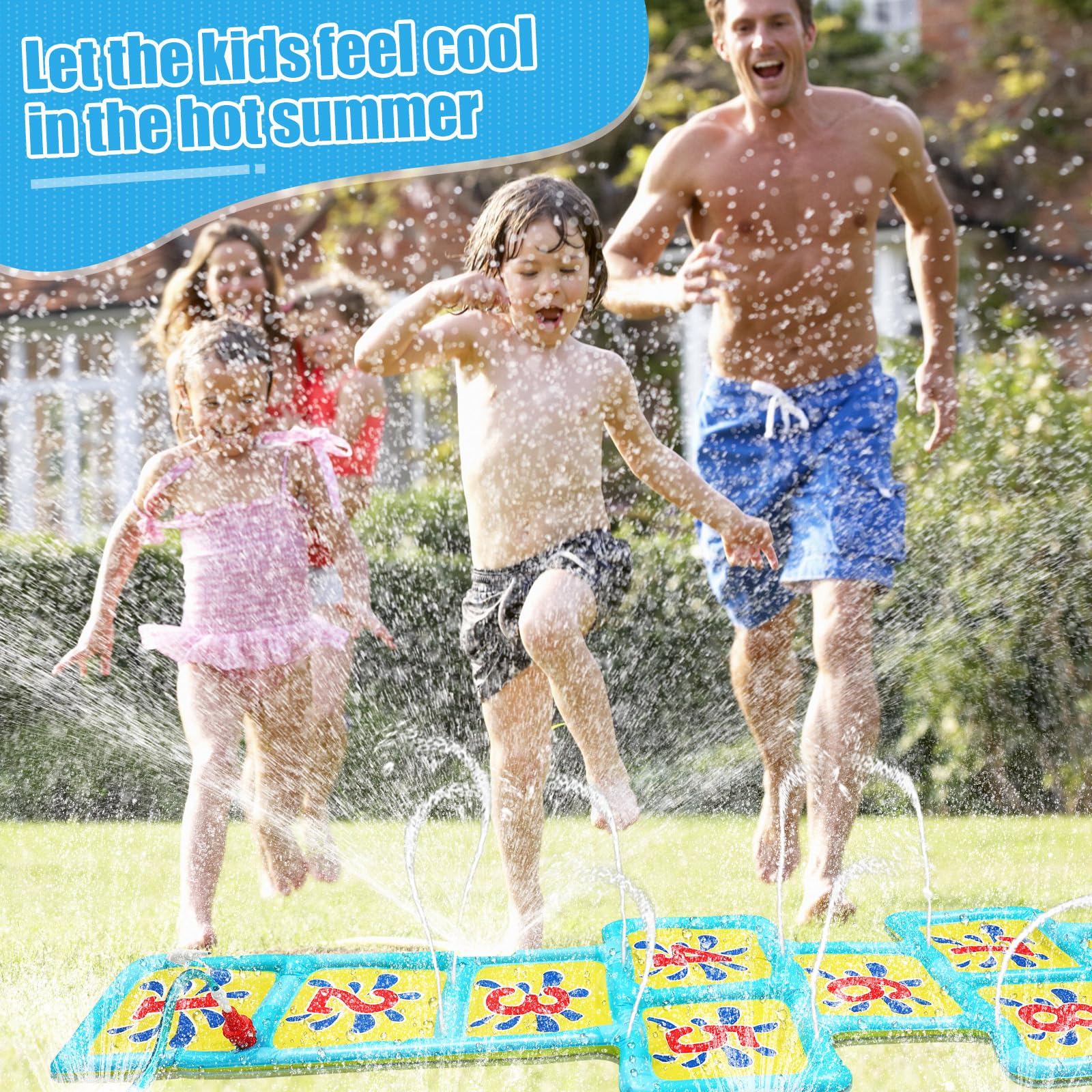 Hopscotch Splash Pad Mat - 68.5x23.5 Inch Water Play Mat for Outdoor Summer Fun
