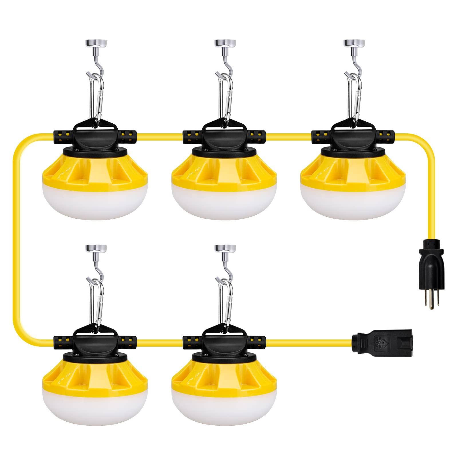 50ft LED Construction String Lights - 3-Prong, 50W 5000lm ETL Listed Work Lights for Job Sites, Temporary Lighting for Construction, Outdoor Projects, Backyard Parties & Events