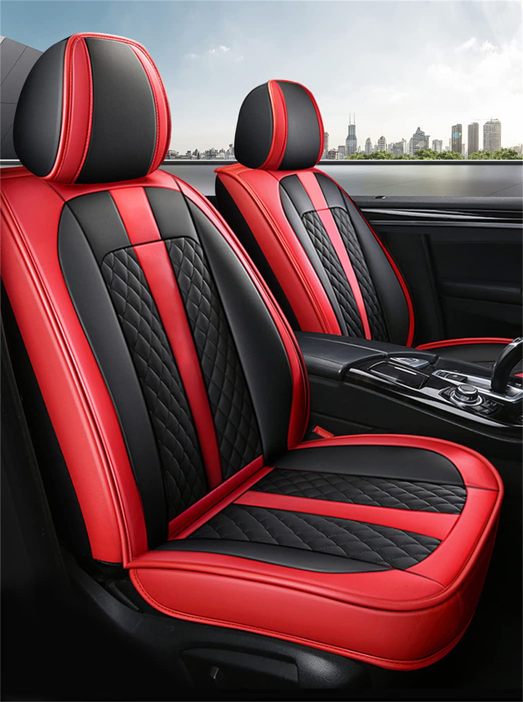 Premium Front & Rear Seat Covers for Toyota Tacoma 2000-2021 - Luxury PU Leather Car Seat Protectors, Comfortable & Stylish Black with Red Stitching - Perfect for Off-Roading, Daily Commute & Truck Enthusiasts