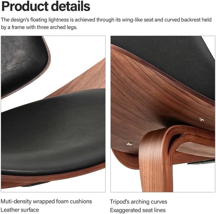 Mid Century Modern Shell Lounge Chair - PU Leather Upholstery, Tripod Plywood Base & Solid Wood Accent - Classic Design Living Room Chair for Reading Nook, Office Lounge & Salon Decor (Brown) - Perfect for Modern Homes, Coffee Shops and Waiting Areas