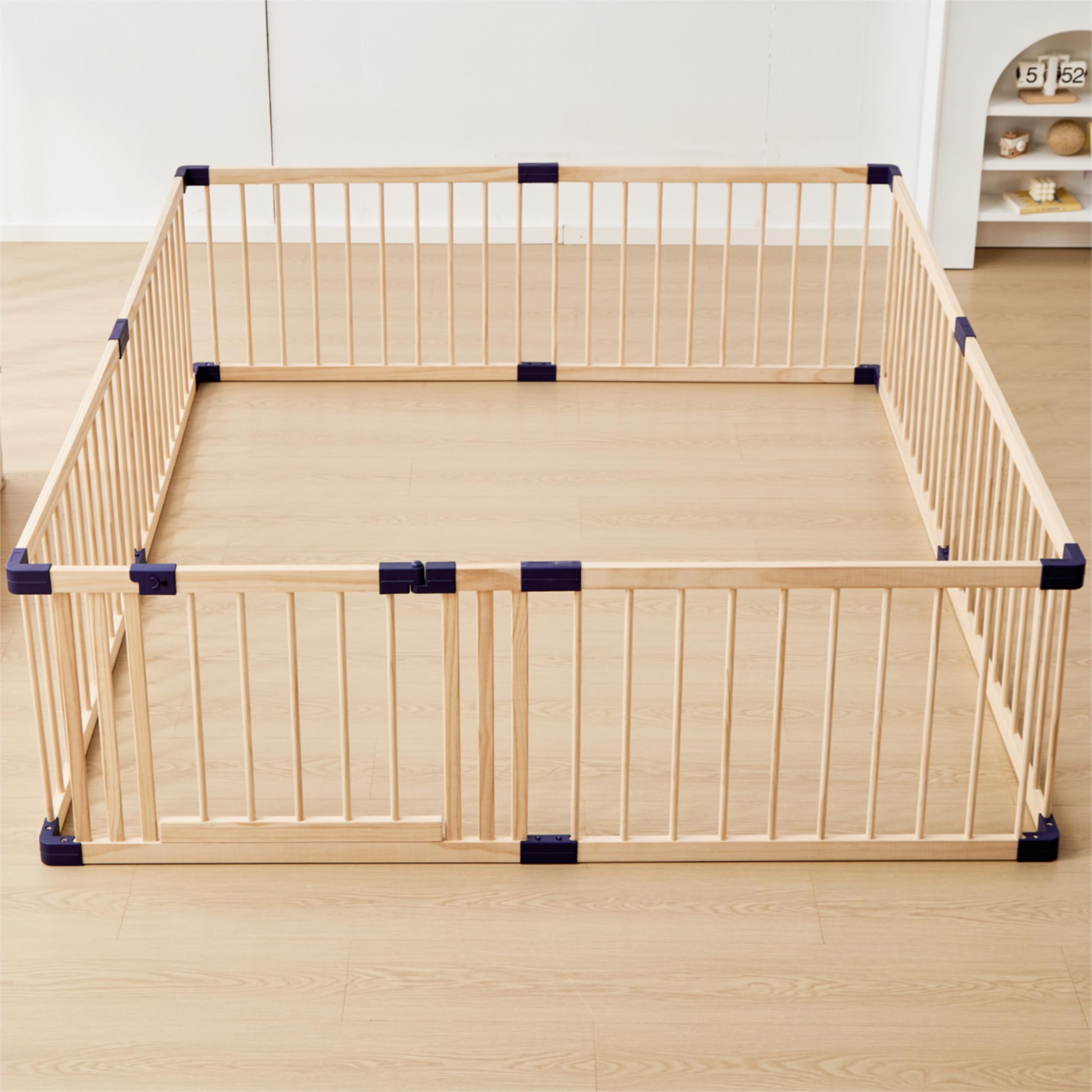 Wooden Baby Playpen for Babies & Toddlers - 180X200cm Safe Play Yard Fence with Natural Wood Finish | Indoor & Outdoor Play Area for Crawling, Learning & Playtime Activities