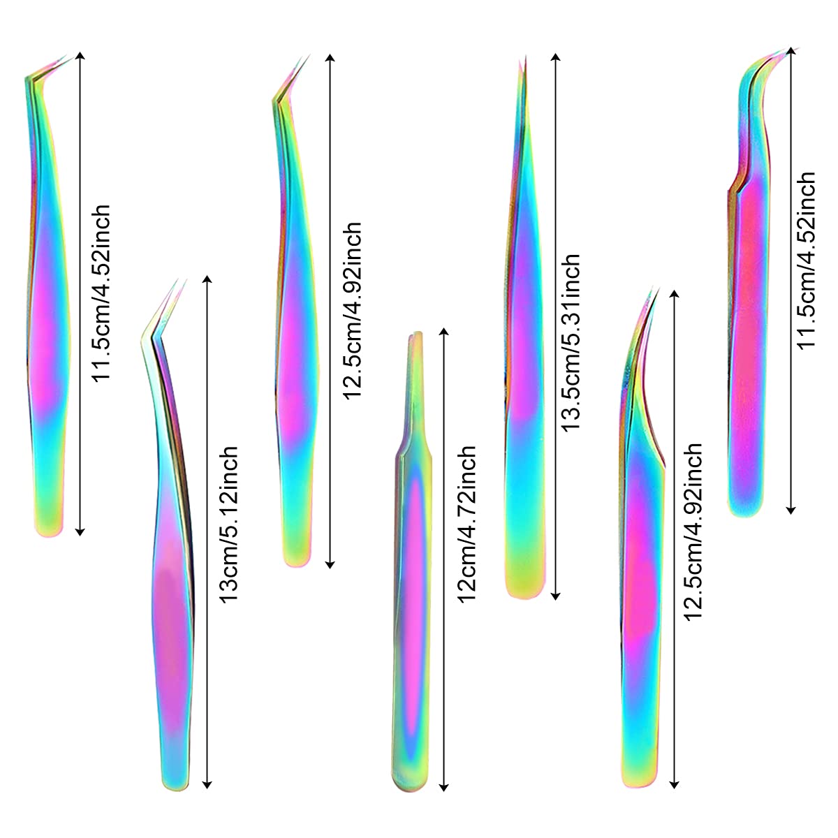 Fangze 7-Piece Eyelash Extension Tweezers Set - Professional Rainbow Stainless Steel Straight & Curved Tweezers for Lash Extensions, Nail Art, Ingrown Hair Removal & DIY Crafts - Perfect for Salon Professionals & Home Use