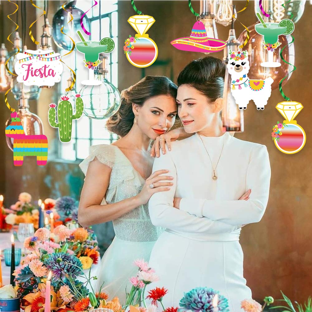Mexican Fiesta Hanging Swirl Decorations - Llama & Cactus Garland for Bachelorette, Bridal Shower, Wedding & Engagement Parties | Perfect for Wall Decor, Photo Backdrops & Themed Celebrations