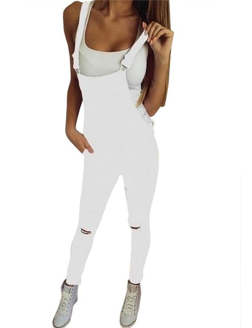 Sexyshine Women's Classic Distressed Denim Bib Overalls - Casual Long Jumpsuit for Women | Vintage Style Denim Overalls for Everyday Wear, Outdoor Activities & Fashion Outfits
