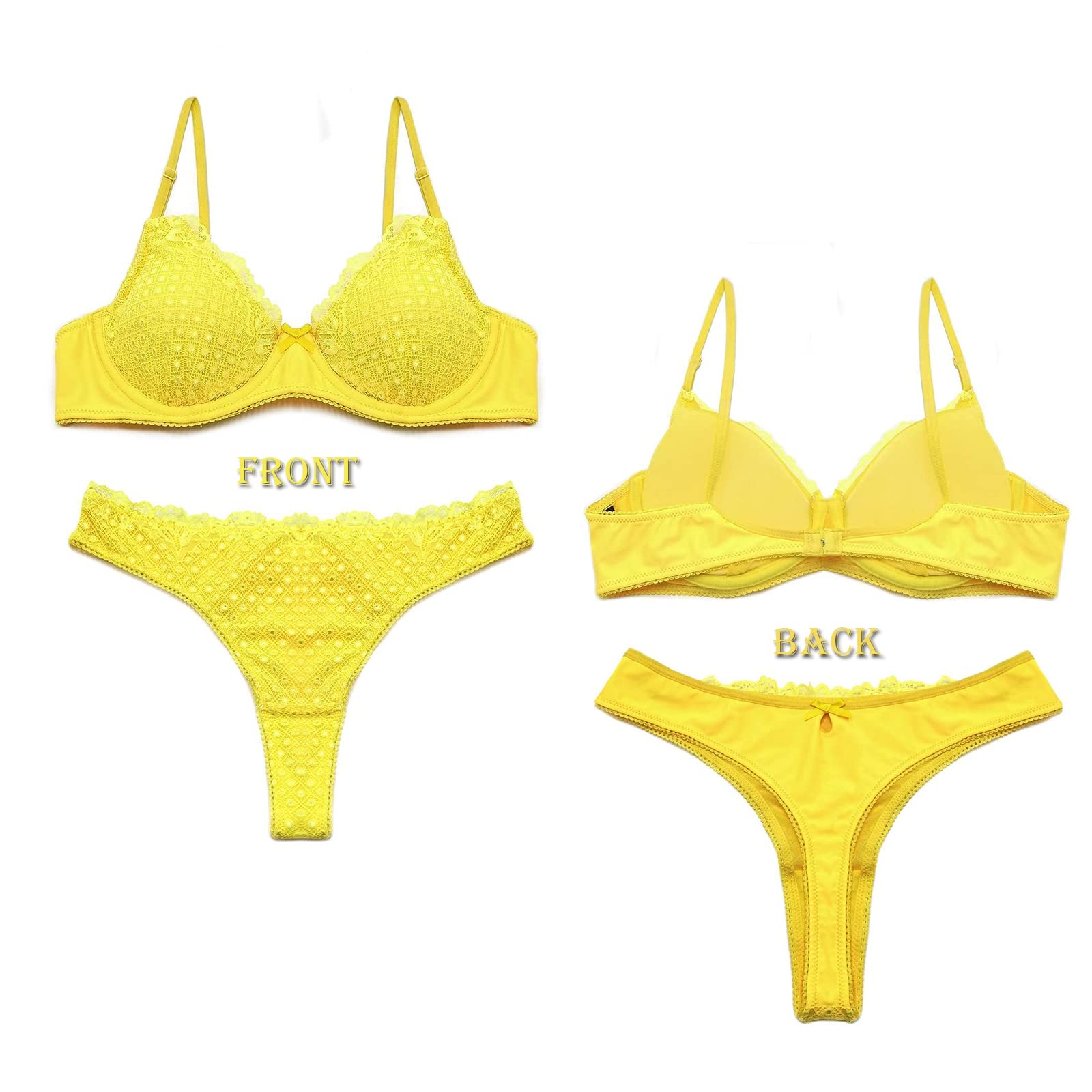 SHEKINI Women's Lace Bra & Panty Set - 2 Piece Underwire Lingerie with Removable Pads - Sexy Thong & Bra Set for Date Night, Wedding, or Special Occasions