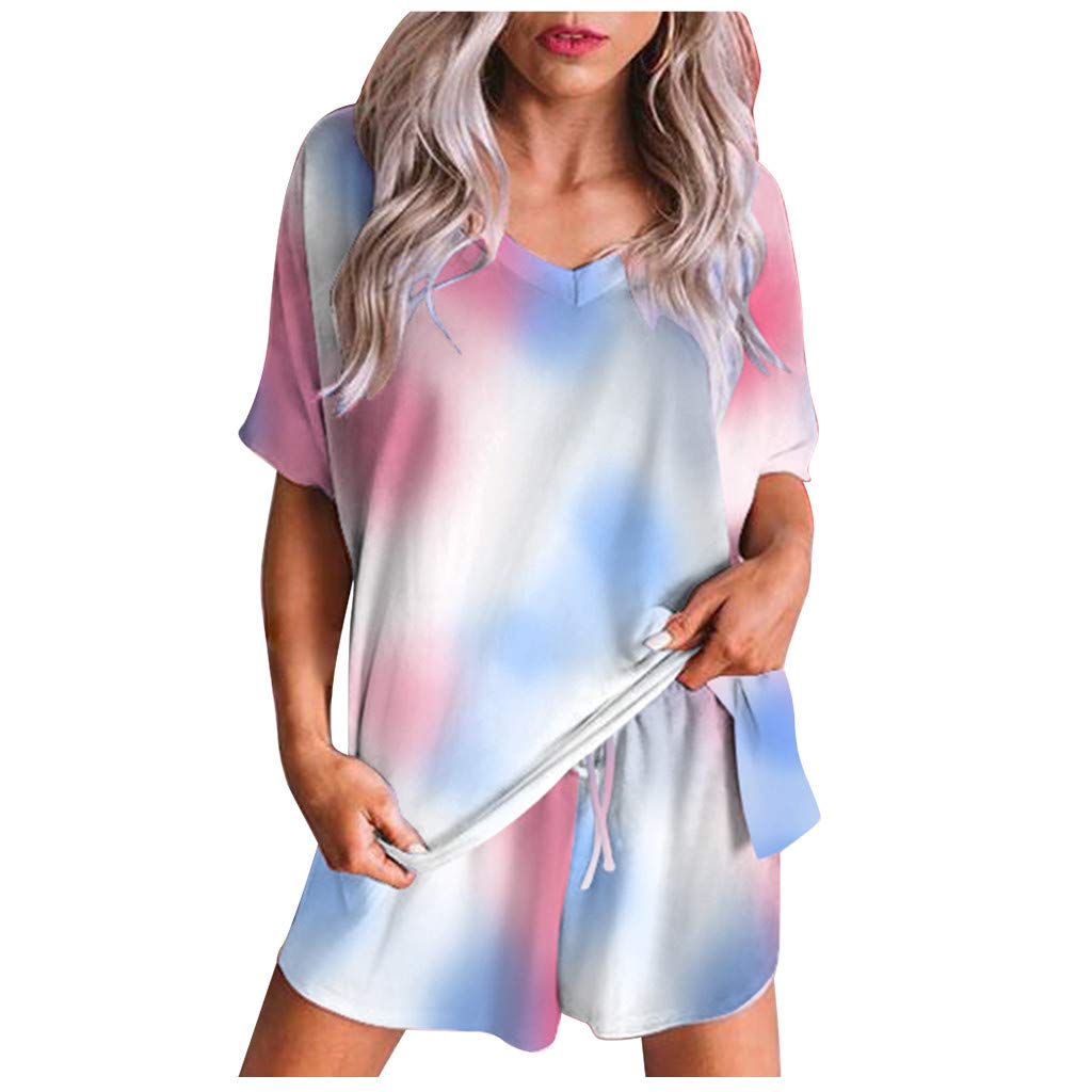 Women's Tie Dye Pajama Set - Soft Short Sleeve Sleepwear & Lounge Pants 2-Piece PJ Set | Perfect for Relaxing at Home, Sleepovers & Cozy Nights