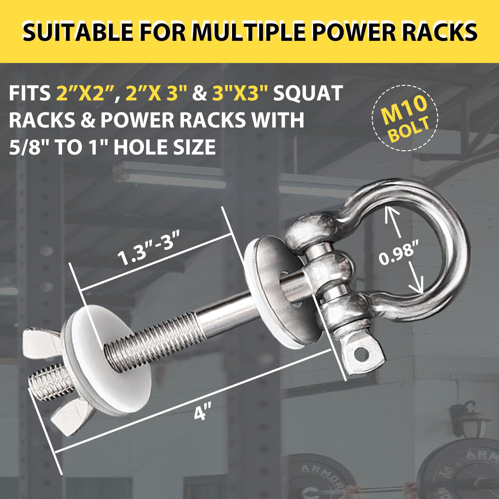Heavy Duty Power Rack Attachments with Silicone Gaskets - Stainless Steel Resistance Band Pegs for 1-3 Inch Power Racks, O-Ring Squat Rack Accessories (2-Pack) - Perfect for Home Gym Strength Training & CrossFit Workouts
