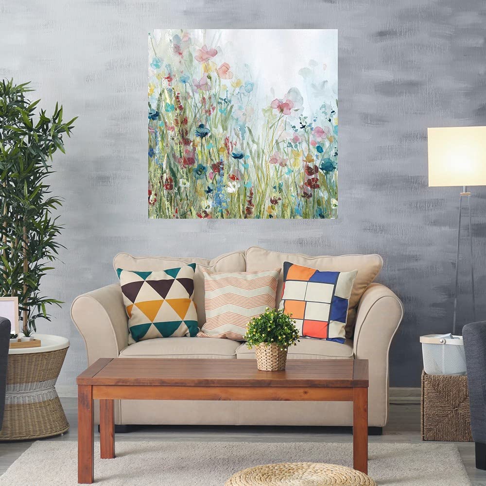 Botanical Wall Art Canvas Prints - Wildflower Meadow Painting by Carol Robinson 32x32 Inch, Nature Inspired Bathroom Decor & Bedroom Wall Art - Perfect for Spa, Living Room and Office Decor