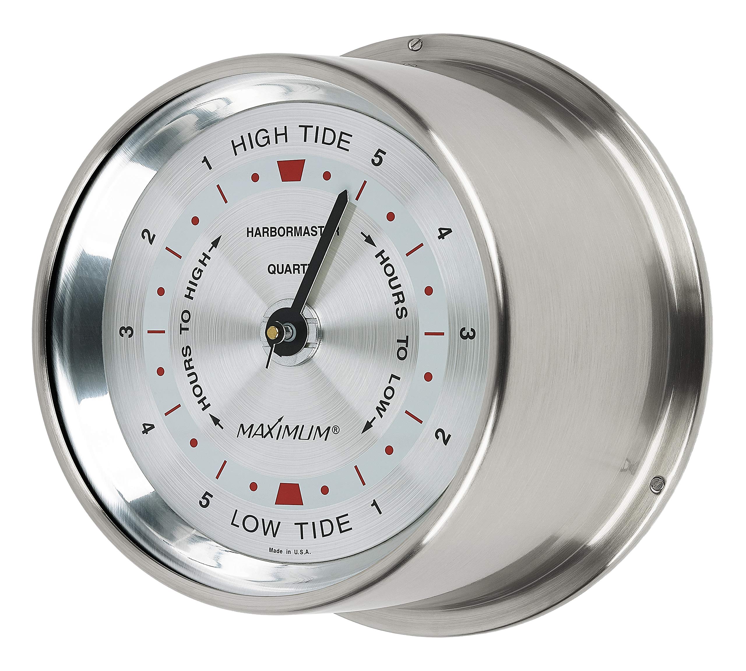 MaXimum Harbormaster East Coast Tide Clock - Nickel Case | Perfect Sailor Gift & Coastal Nautical Home Wall Decor | Ideal for Beach Houses, Boats, and Marine Enthusiasts | BF Weekend Special