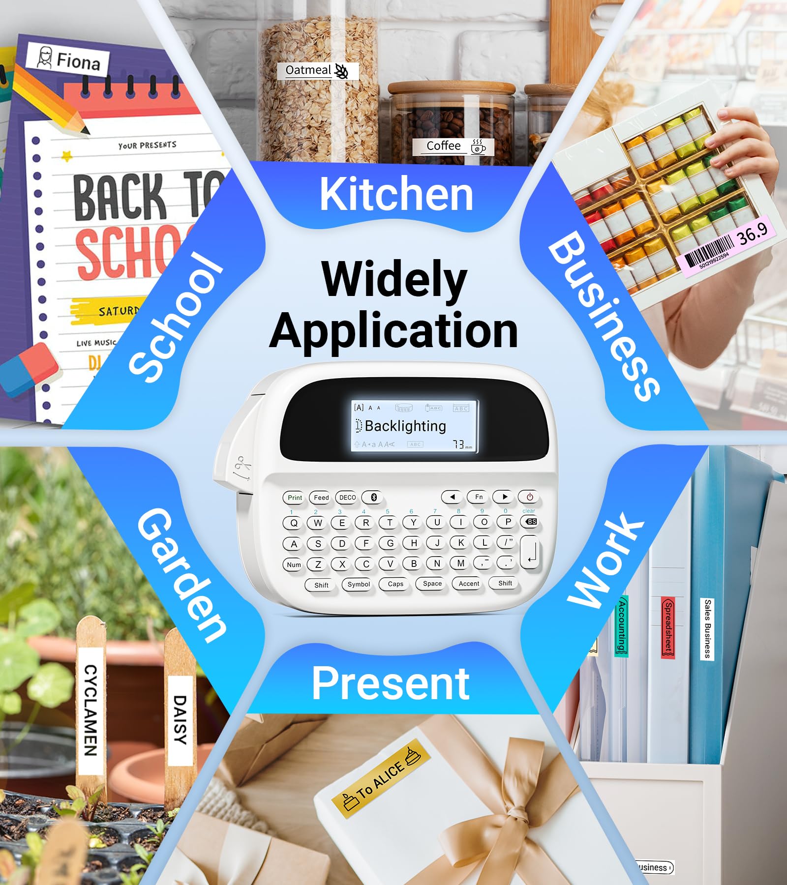 Rechargeable Bluetooth Label Maker M950 - Waterproof Label Printer with Keyboard & Backlit Screen | Portable Labeling Machine for Home, Office, School & Organization | DIY Crafts, Pantry, File & Storage Labels
