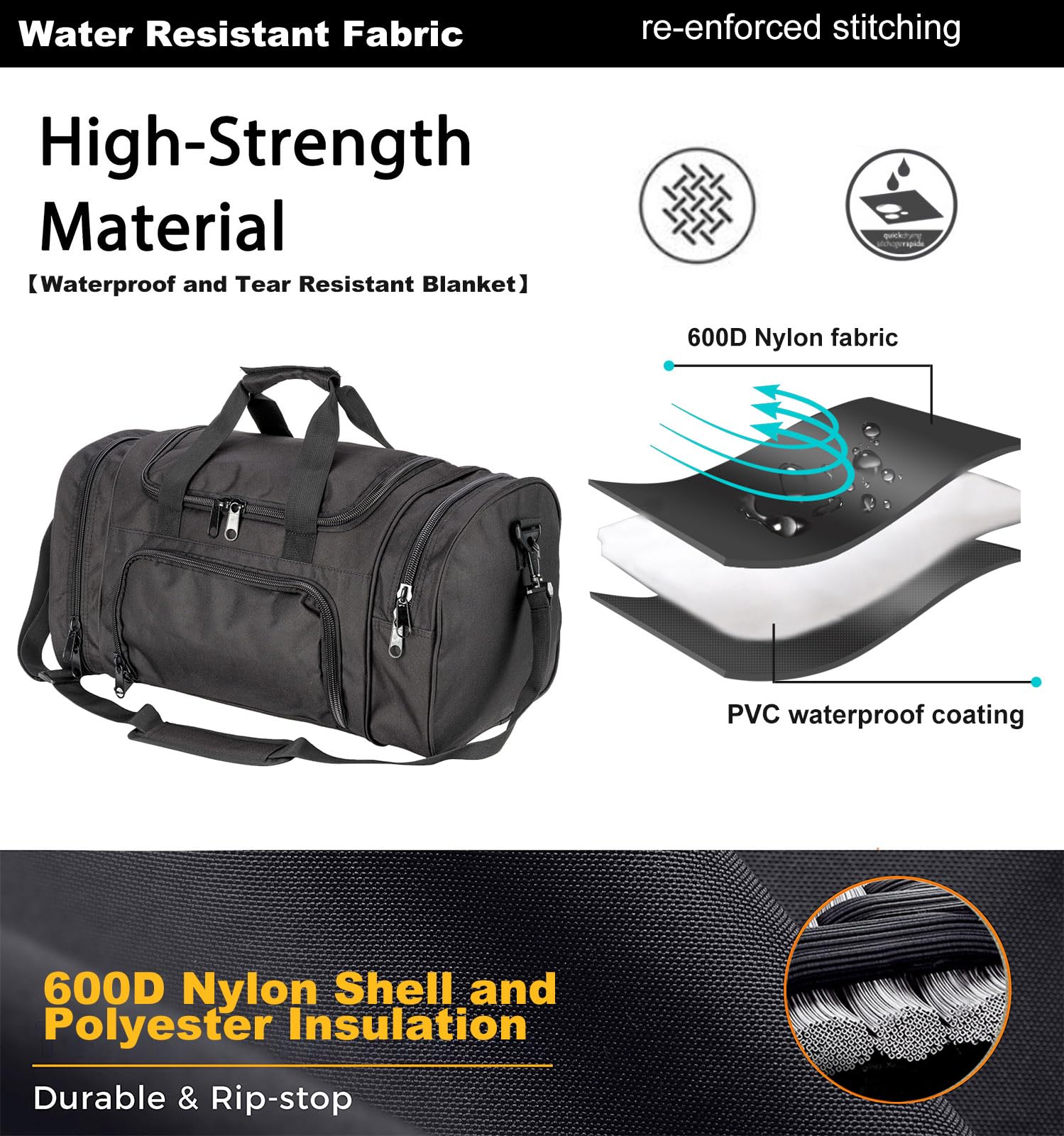 Large Gym Duffle Bag for Men & Women with Shoe Compartment - Waterproof Sports Duffel for Travel, Workout & Military Use - Perfect for Weekend Trips, Overnight Stays & Fitness Training