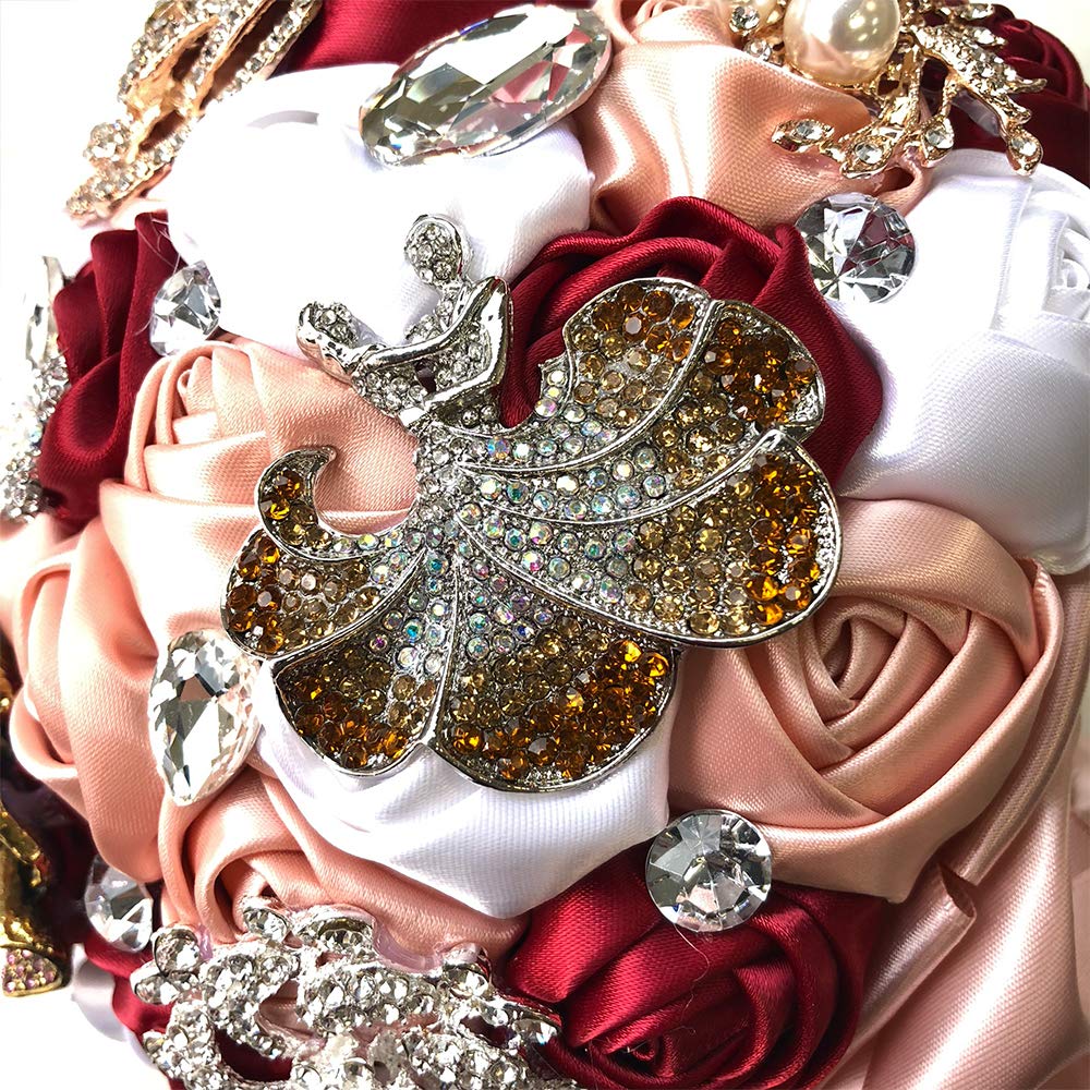 Elegant Blush Pink & Burgundy Pearl Wedding Brooch - Rose Bouquet Jewelry with Rhinestone Butterfly for Brides & Bridesmaids - Perfect for Weddings, Prom, and Formal Events