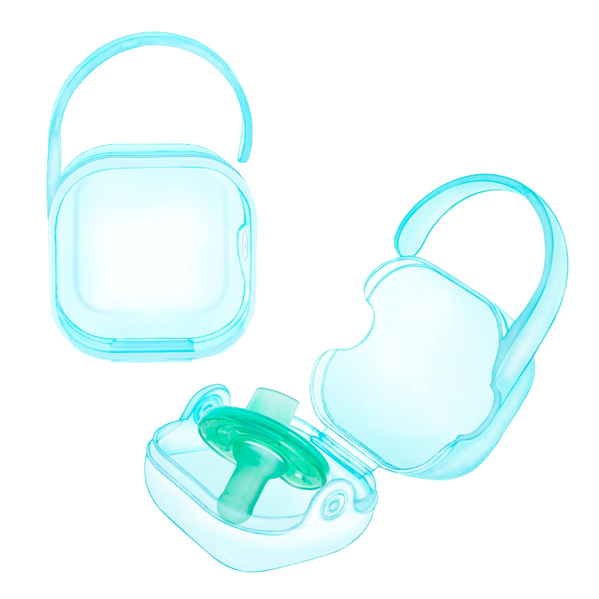 **2 Pack Blue Hook Pacifier Holder Case with Clip - Baby Pacifier Storage Box for Travel, Daycare & On-the-Go (BPA-Free Pacifier Accessories)**    *(Use Case: Keep baby pacifiers clean and organized during outings, trips to daycare, or daily errands with this portable pacifier case.)*