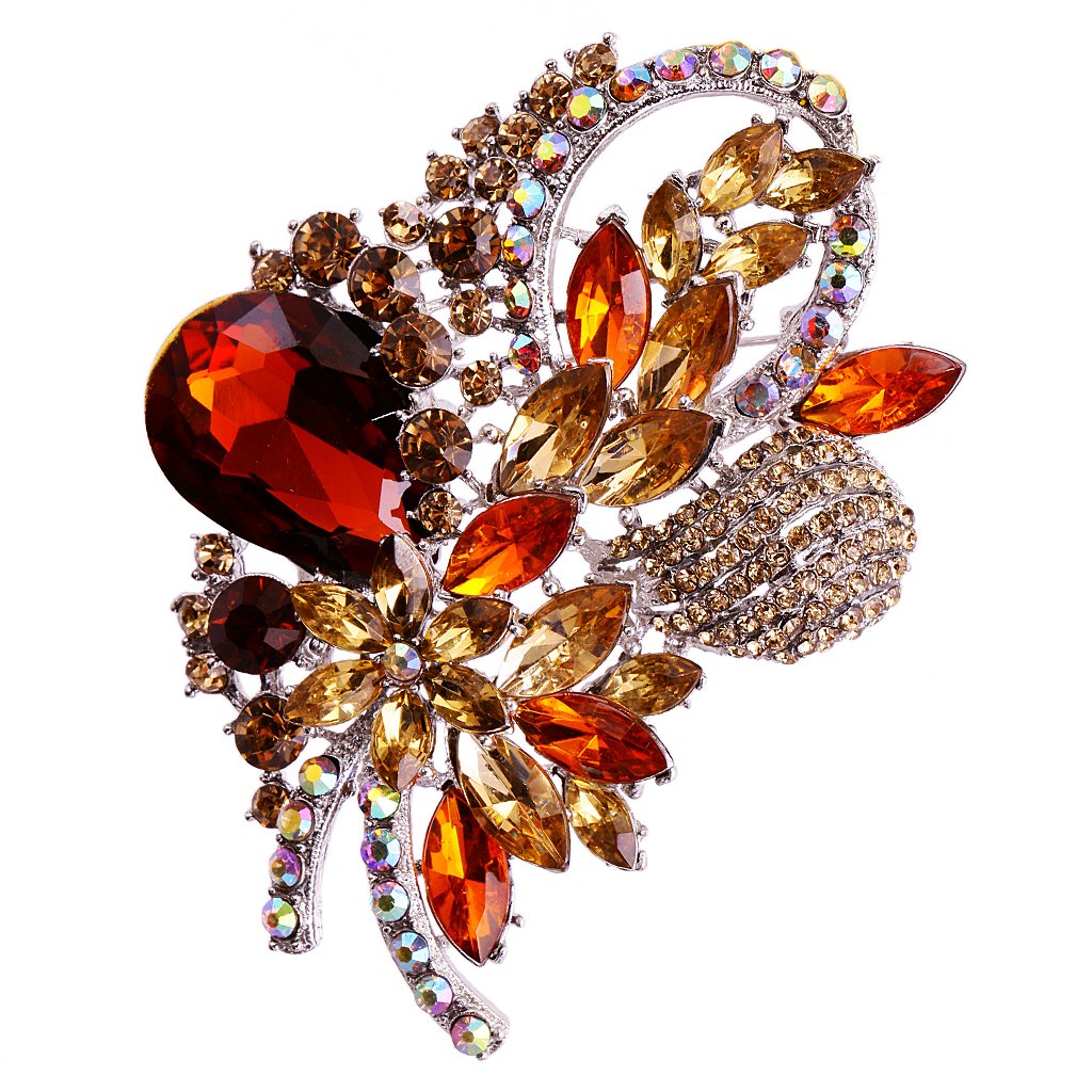 Elegant Crystal Flower Brooch Pin - Vintage Rhinestone Shawl Clip for Women, Bridal Bouquet Accessory, Party Jewelry (6 Colors, Brown) | Perfect for Weddings, Prom, Evening Dresses & DIY Crafts