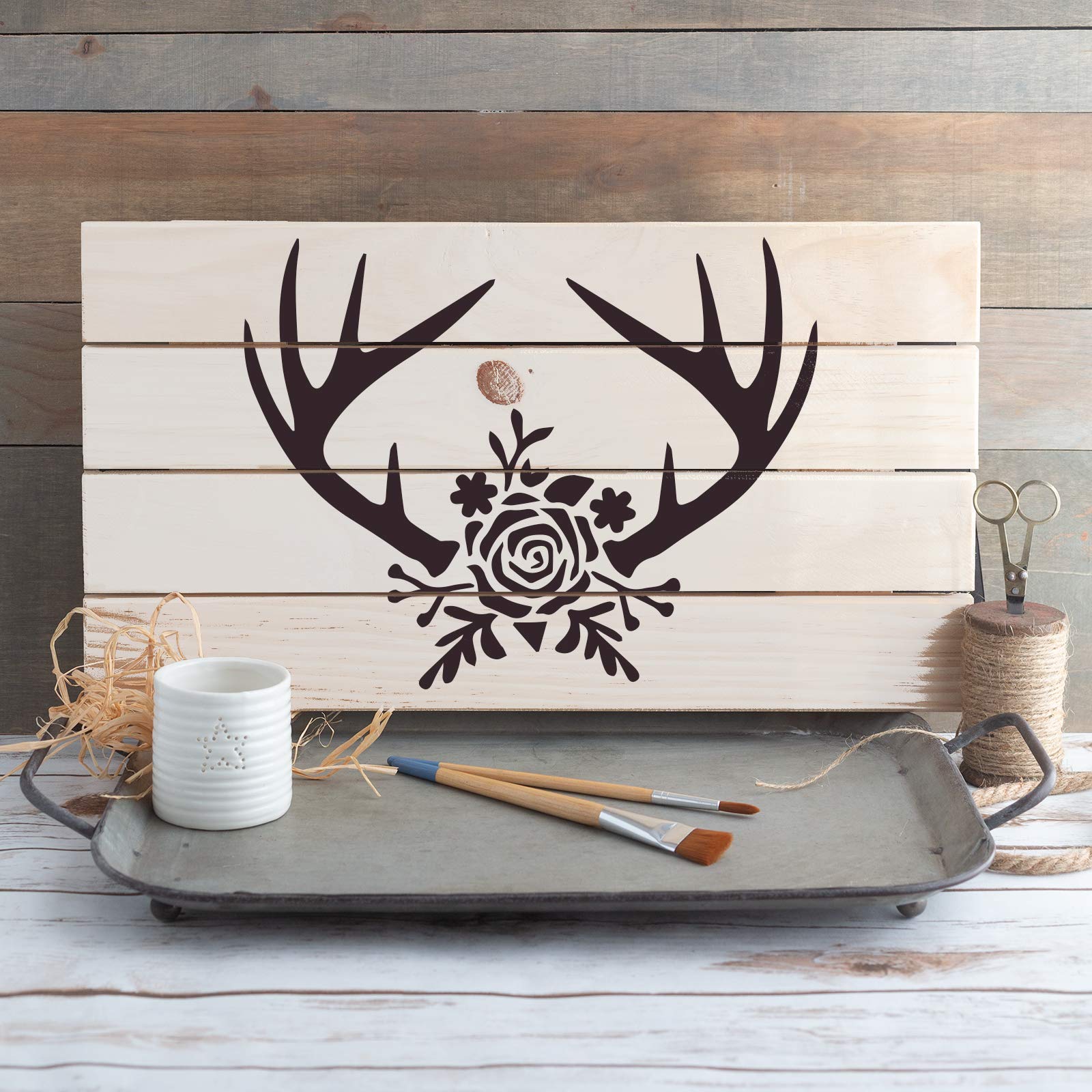 Rose Antlers Stencil - DIY Animal & Floral Painting Template for Wall Art, Canvas, and Home Decor | Easy-to-Use Reusable Stencil for Creative Projects