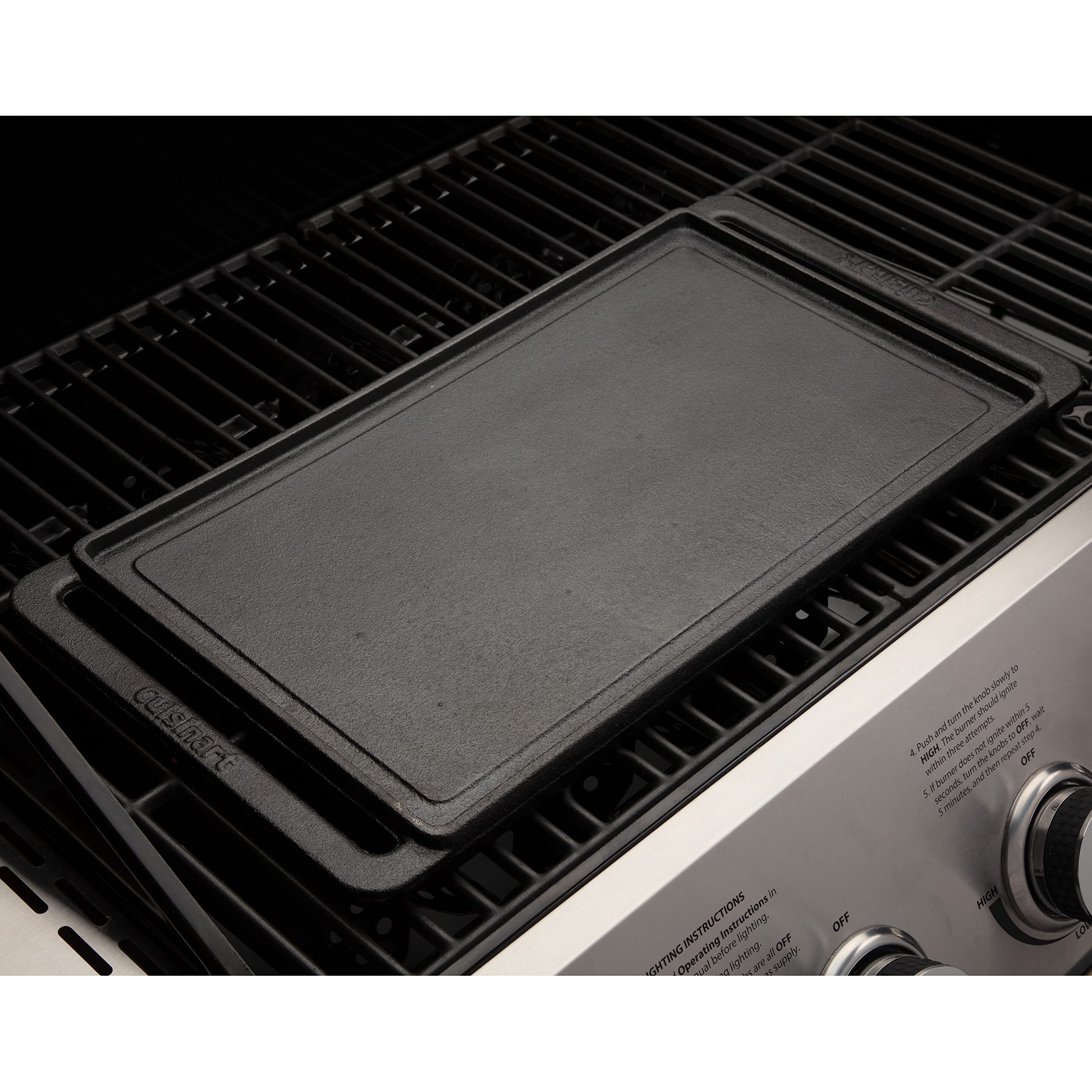Cuisinart CCP-2000 Reversible Cast Iron Grill/Griddle - Ribbed Grill & Smooth Flat Top for Indoor/Outdoor Cooking - Perfect for Burgers, Steaks, Pancakes & More