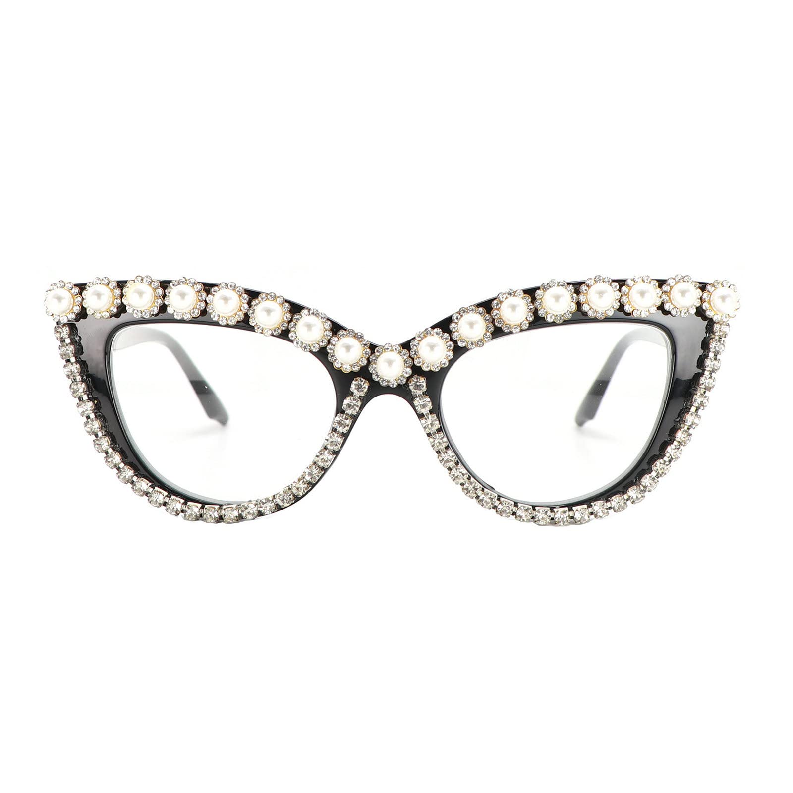 Stylish Women's Cat Eye Rhinestone Reading Glasses - Oversized Bling Diamond Frame with Blue Light Blocking for Computer & Reading | Perfect for Office, Study, and Fashion Accessories