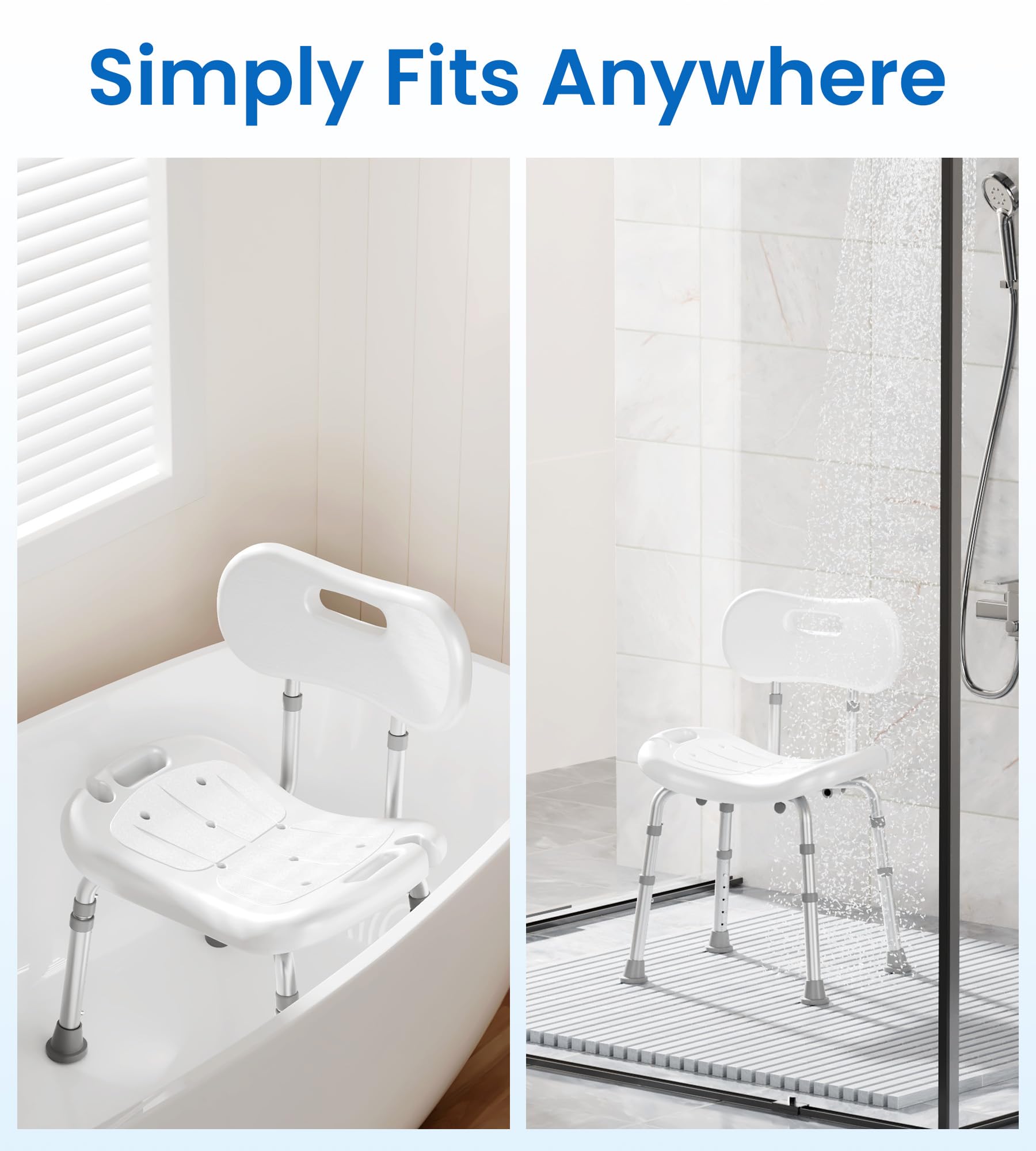 **Adjustable Height Shower Chair with Removable Back – Non-Slip Heavy Duty Bath Seat for Elderly & Disabled – FSA/HSA Eligible – Supports 350 lbs – Ideal for Bathtub & Shower Safety (White)**    *(Perfect for seniors, post-surgery recovery, and mobility assistance – enhances bathroom safety and independence.)*