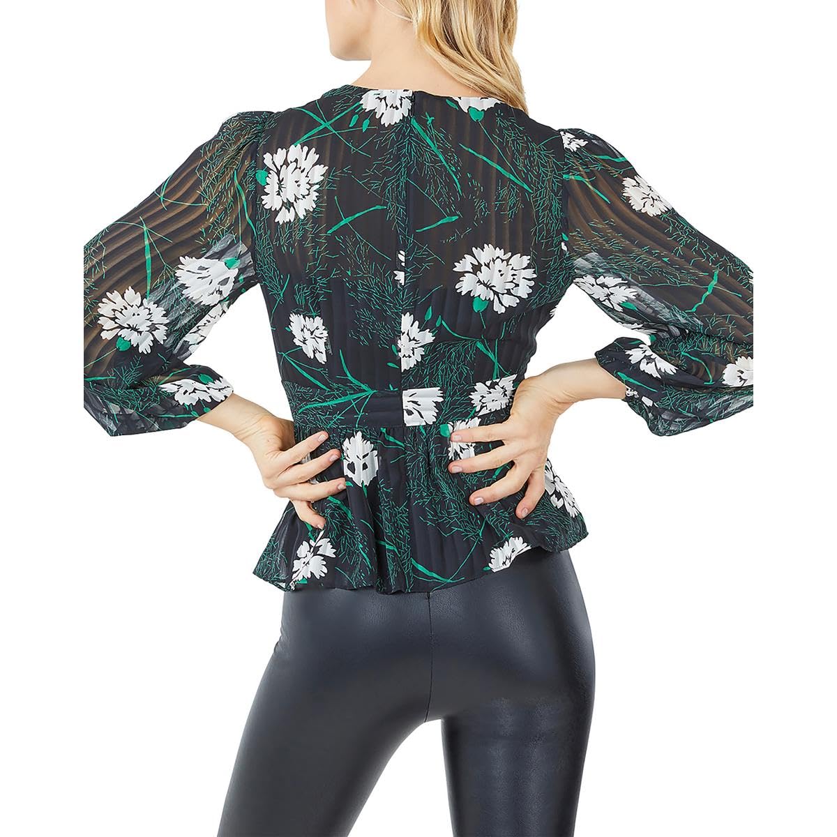 BCBGMAXAZRIA Women's Long Sleeve Peplum Blouse with Zipper - Stylish Office & Party Tops for Women, Perfect for Work, Date Night & Special Occasions