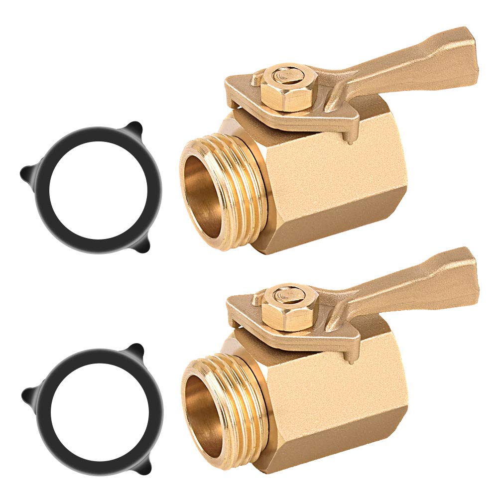 2PCS 3/4 Inch Brass Garden Hose Shut Off Valve with 2 Rubber Washers - Heavy Duty Water Flow Control Connector for Outdoor Faucet, Sprinkler & Irrigation Systems