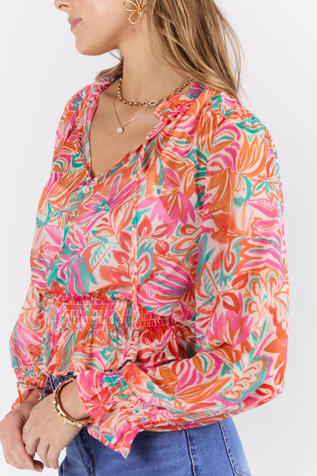 Stylish Take Me To The Tropics Multi Print Blouse with Cami Lining - Floral Summer Top for Women - Perfect for Beach Vacations & Tropical Getaways