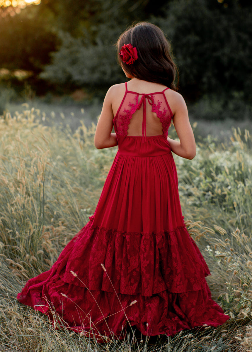 Elegant Catrin Dress in Crimson Red - Perfect for Weddings, Parties & Special Occasions | Women's Fashion