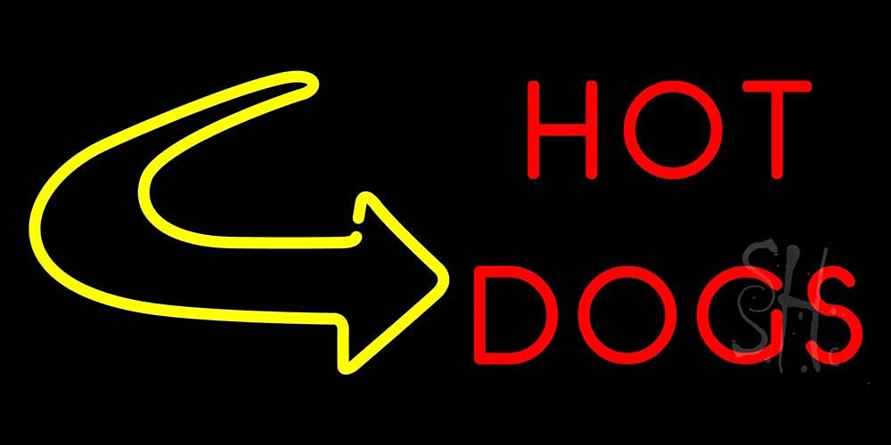 Hot Dogs With Arrow LED Neon Sign 13x32 Inches - Black Square Cut Acrylic Backing with Dimmer | Bright Premium Indoor Neon Light for Restaurants, Bars & Home Decor | Perfect for Window Display, Wall Art & Retro Interior Lighting