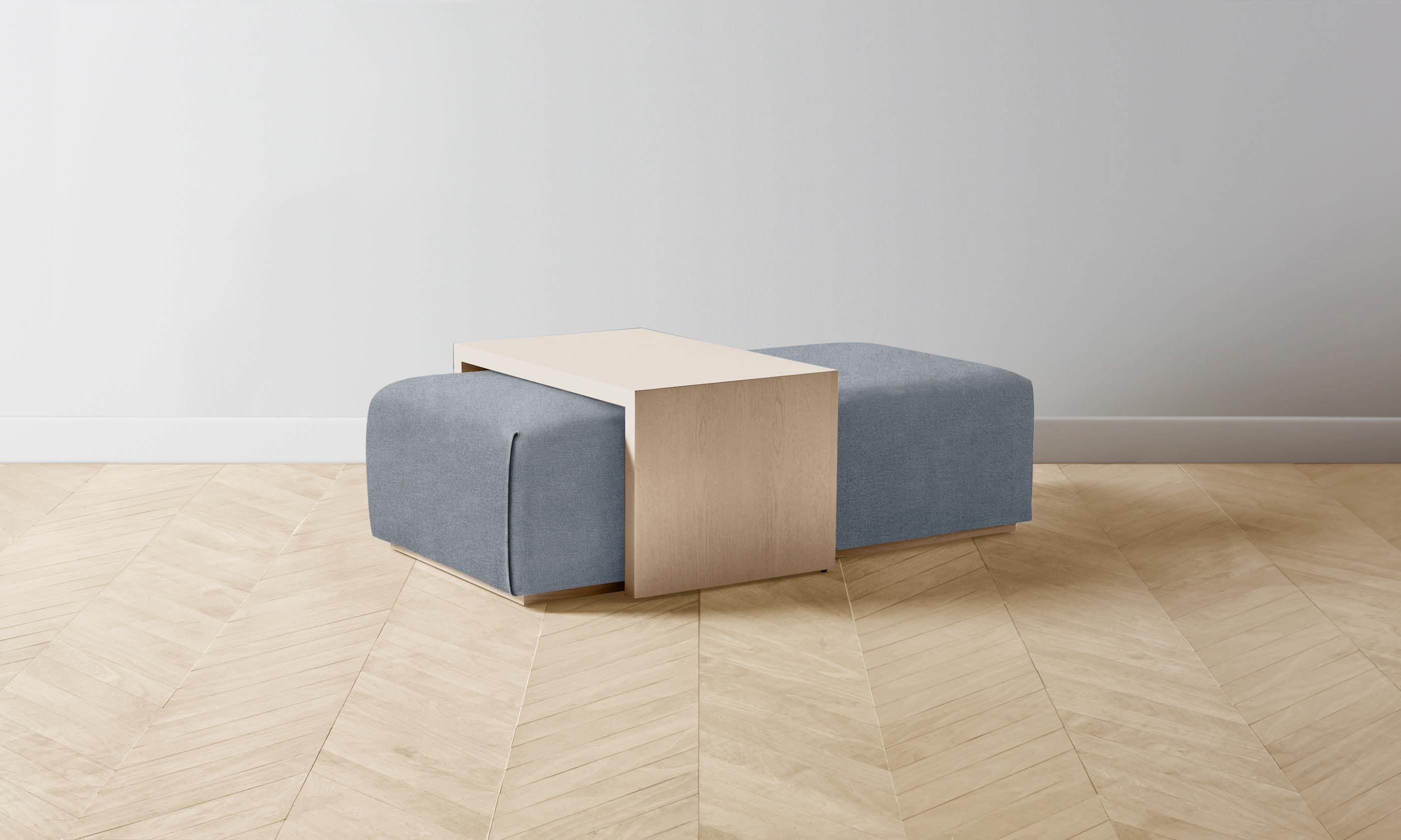 The Bowery Ottoman - Performance Mélange Weave Aegean - Modern Living Room Footrest & Accent Stool for Home Decor