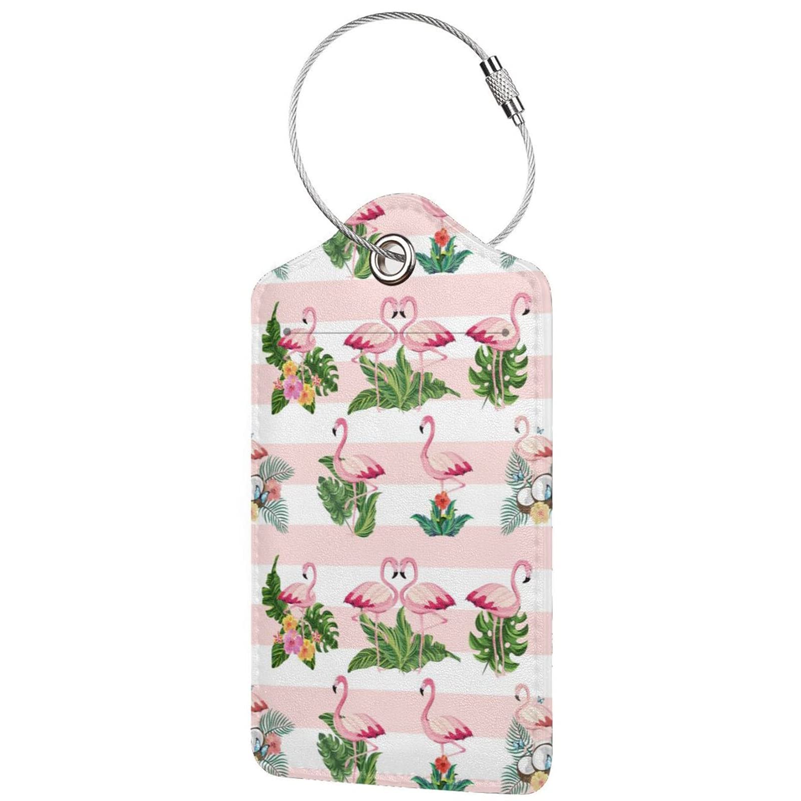 **Premium Flamingo PU Leather Luggage Tag with Privacy Cover & Stainless Steel Loop - Durable Travel ID Tag for Suitcases, Bags & Backpacks (1 Pack) - Perfect for Airports, Business Trips & Vacation Travel**