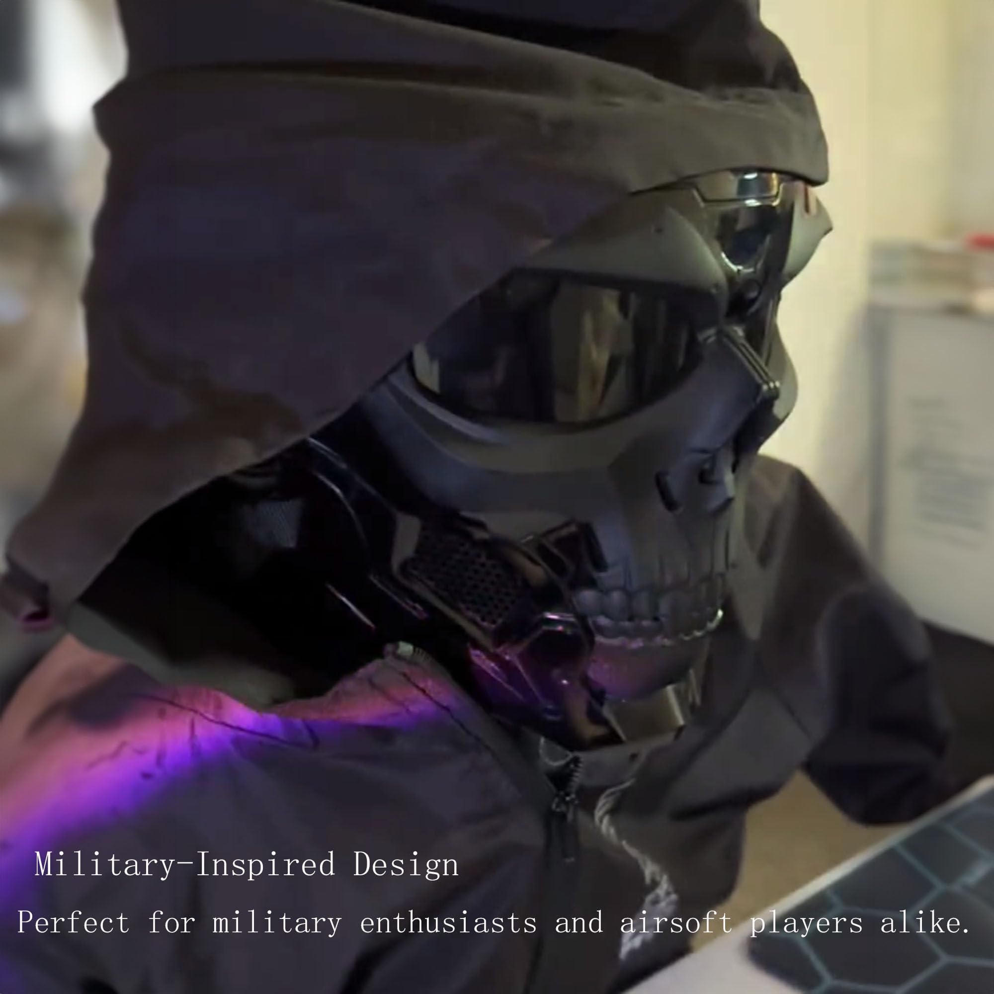 Skull Airsoft Mask - Full Face Tactical Mask with Impact Resistant Goggles for Halloween, Paintball, Cosplay, CS Wargame & Movie Props | Perfect for Army Fans, Tactical Gear Enthusiasts & Party Costumes
