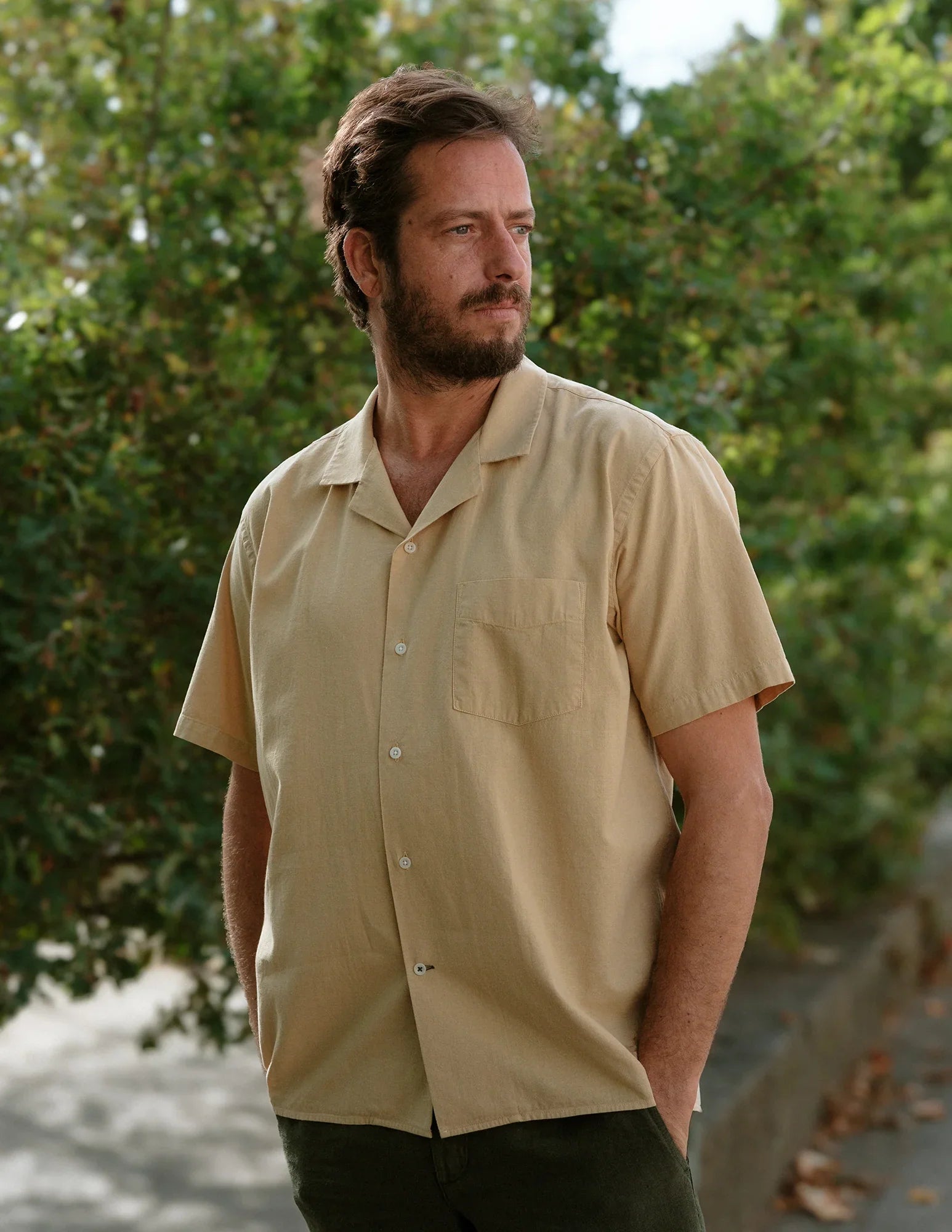 Prado Ochre Short Sleeve Shirt for Men - Casual Summer Button Down Shirt - Perfect for Beach, Office & Outdoor Activities