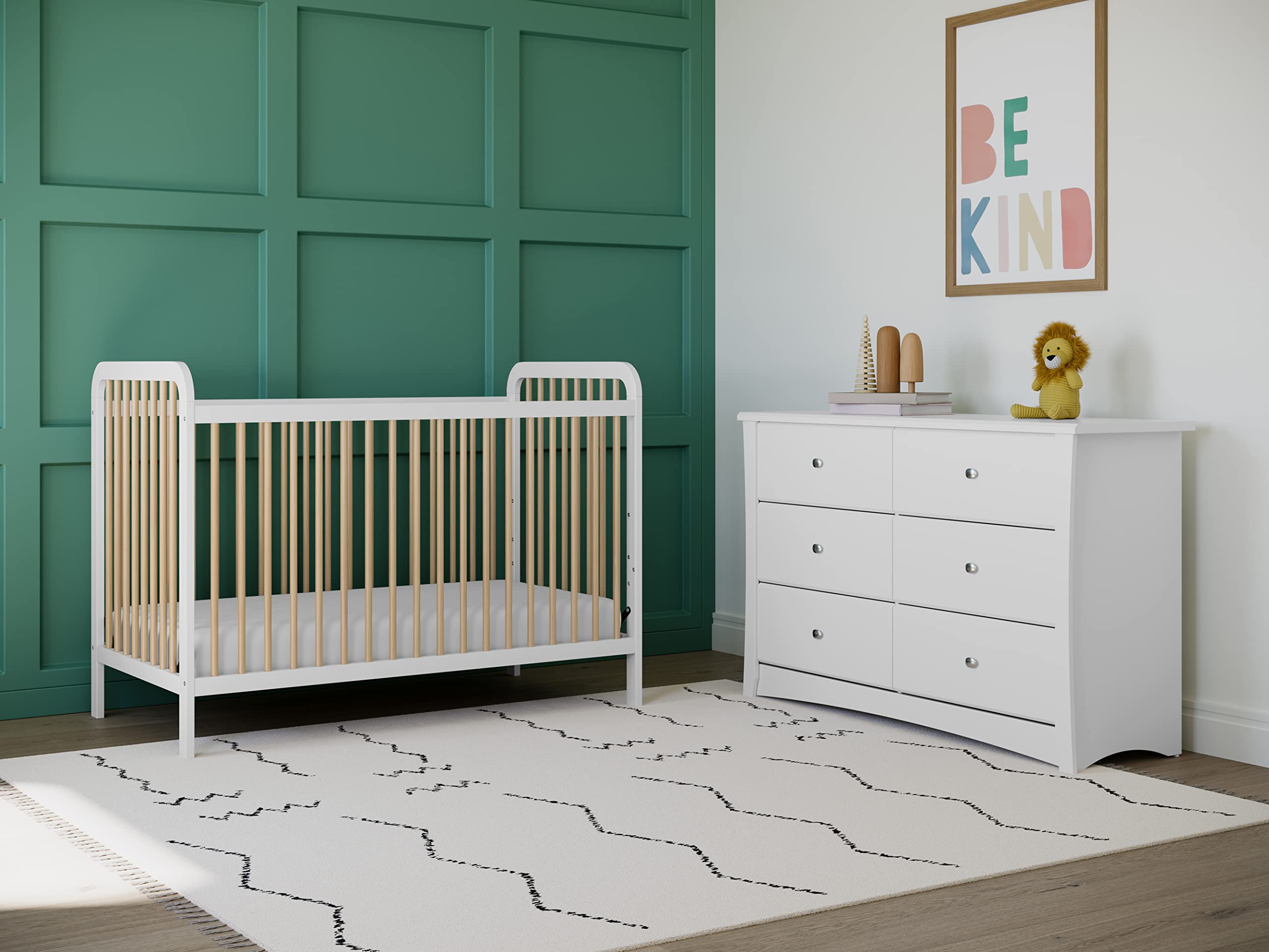 Storkcraft Pasadena 3-in-1 Convertible Baby Crib - GREENGUARD Gold Certified, White with Driftwood Finish | Converts to Daybed & Toddler Bed | Adjustable Mattress Height | Fits Standard Full-Size Crib Mattress | Perfect for Nursery, Bedroom & Daycare Use