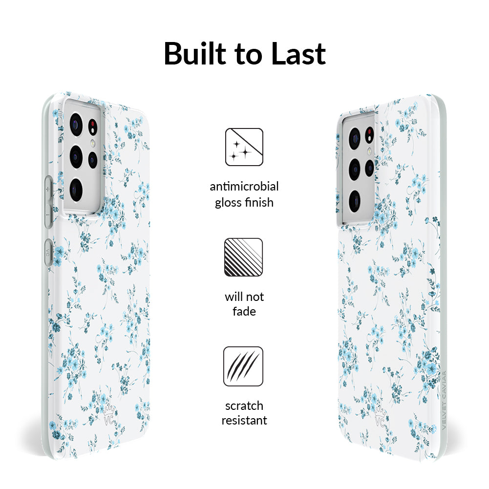 French Blue Floral Samsung Phone Case - Elegant Protective Cover for Galaxy S21/S20/Note 20 - Perfect for Daily Use, Travel & Gift Giving
