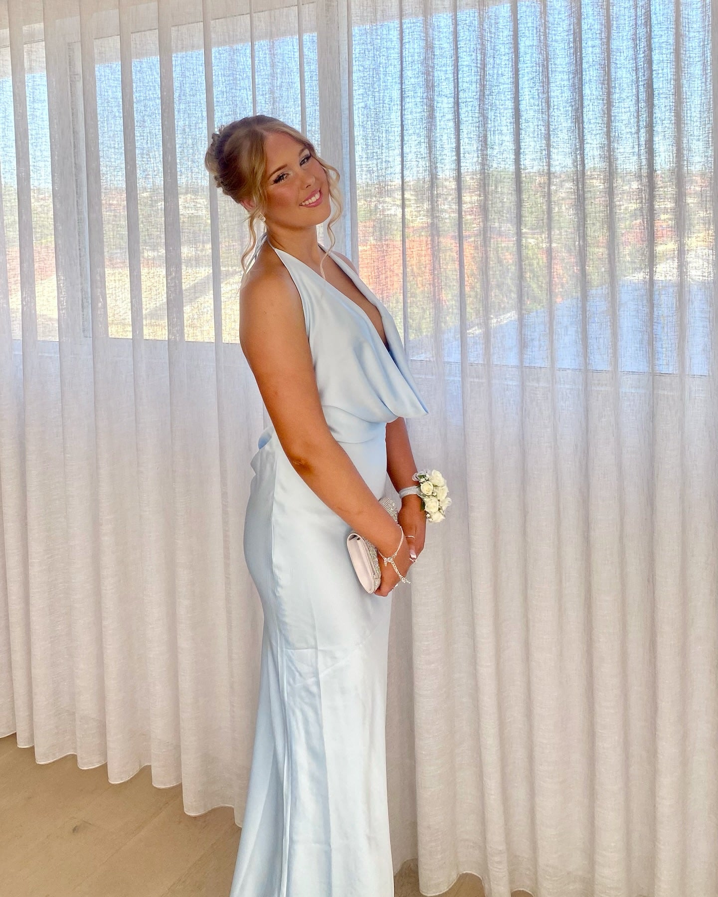 Elegant Halter Neck Blue Satin Prom Dress for Evening Party - J6286 | Perfect for Homecoming, Formal Dances & Special Occasions