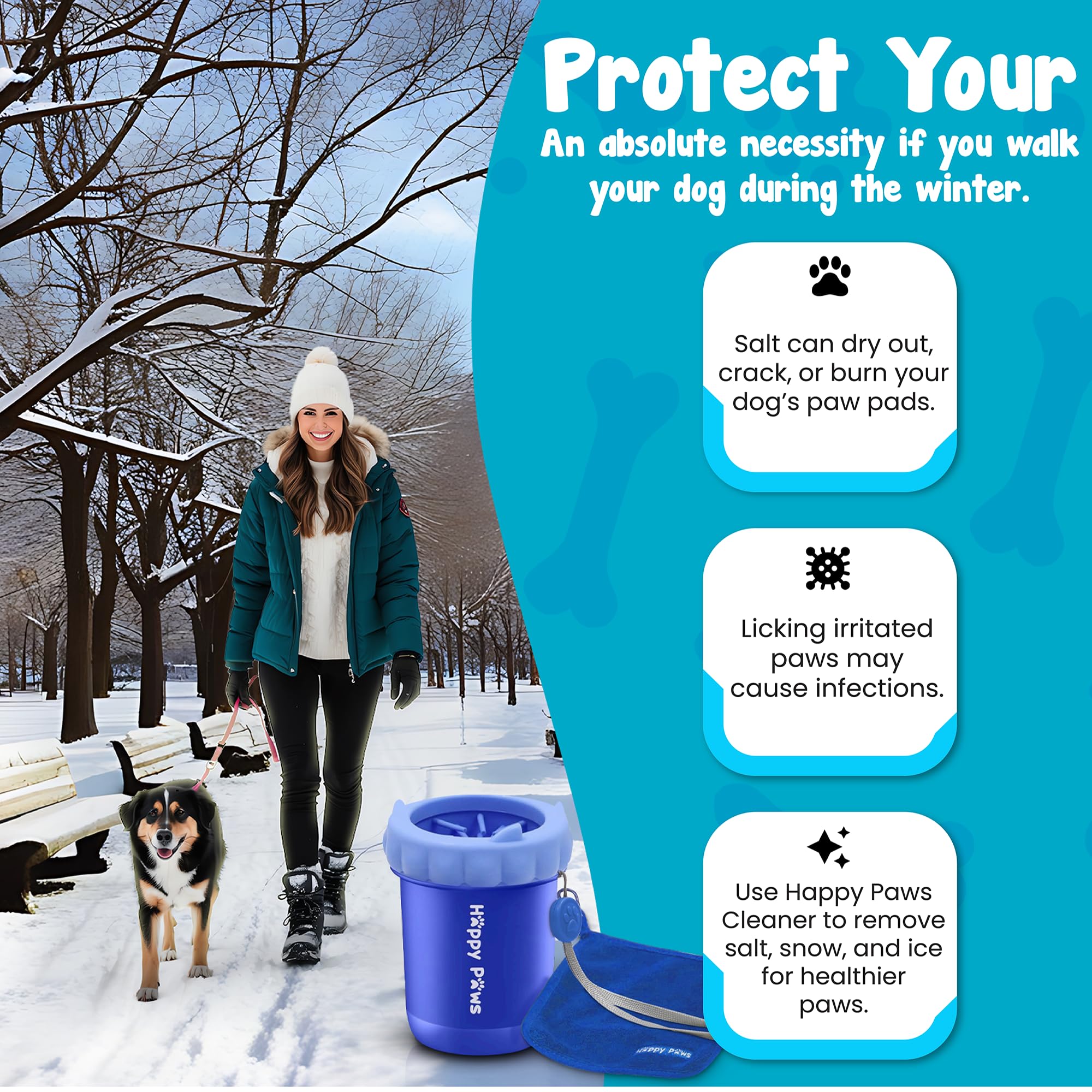 Happy Paws Dog Paw Cleaner - Portable Dog Paw Washer for Small & Large Dogs, Essential for Cleaning Muddy Paws - Perfect Easter Gift for Dog Owners & Lovers (Blue) - Ideal for Post-Walk Cleaning & Outdoor Adventures