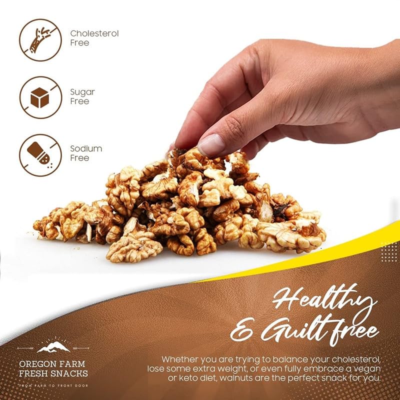Premium Oregon Farm Fresh Raw Walnuts 24oz - Unsalted, No Shell, Dry Halves - Healthy Snack, Baking Ingredient & Salad Topping - Nutrient-Rich Superfood for Keto, Vegan & Paleo Diets
