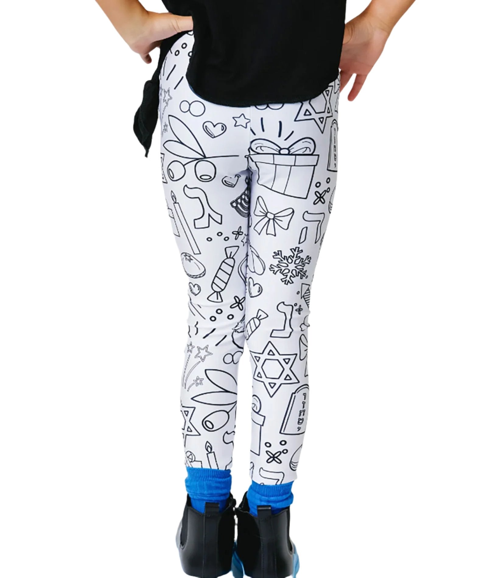 Terez Women's Hanukkah Themed Coloring Leggings - Fun Holiday Pants for Jewish Celebrations, Festive Outfits & Family Gatherings