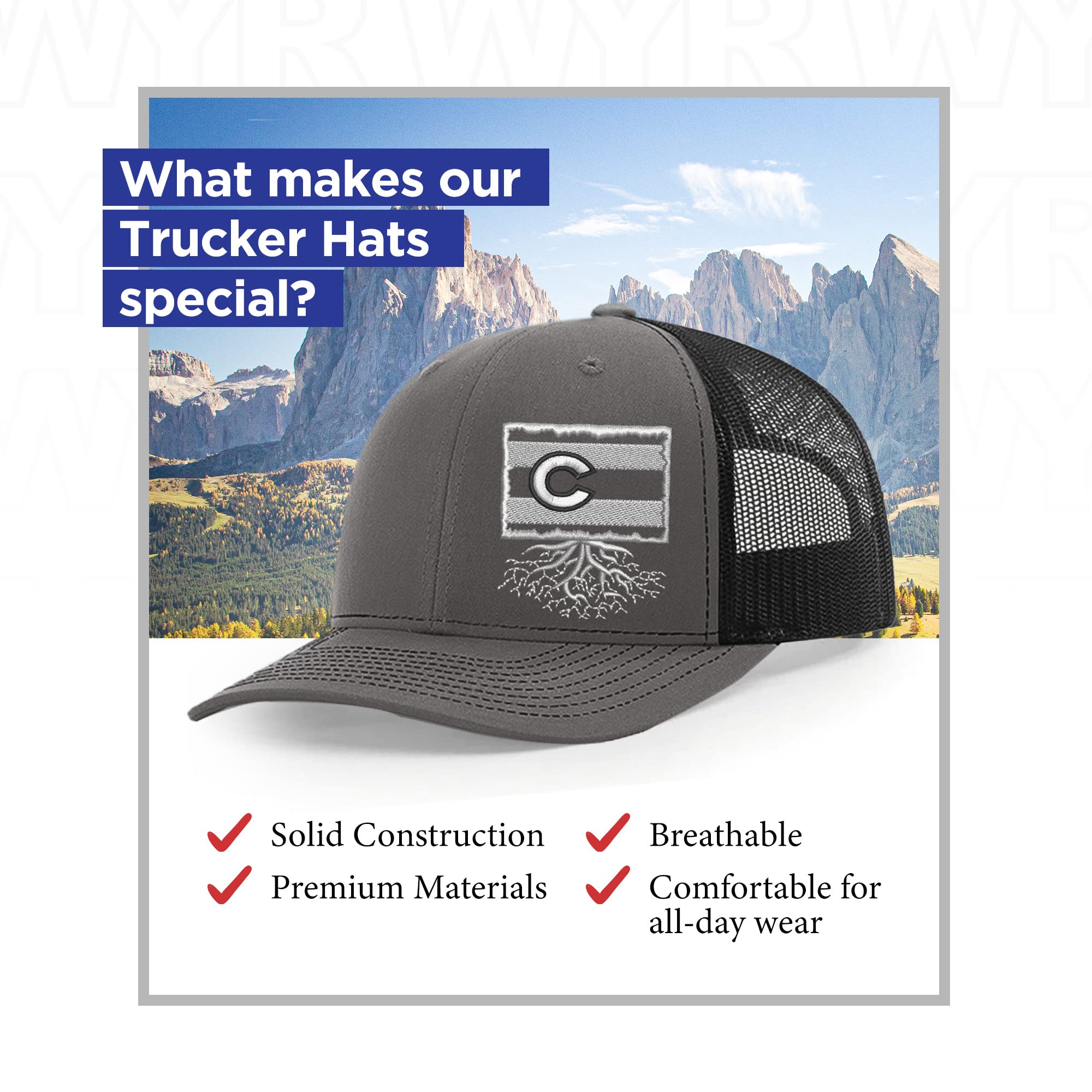 Colorado Roots Snapback Hat - Stylish Unisex Baseball Cap with Mesh Back, Polyester Cotton Trucker Hat, Six-Panel Design, Universal Fit (Charcoal/Black) - Perfect for Outdoor Activities, Sports & Casual Wear